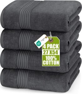 Utopia Towels Premium 100% Combed Ring Spun Cotton Bath Towels (4 Pack, Grey)
