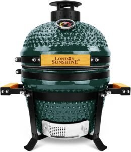 Upgraded 13-Inch Ceramic Kamado Grill with Waterproof Air Vent Cap (Green)
