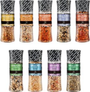 Soeos Spice Grinder Set of 9 BBQ Seasoning Set with Adjustable Pepper Mills