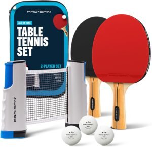 PRO-SPIN Portable Ping Pong Set with Retractable Net, Paddles, and Balls
