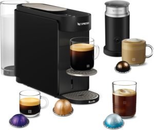 Nespresso Vertuo Up Coffee & Espresso Pod Machine by Breville with Aeroccino Milk Frother (Black)