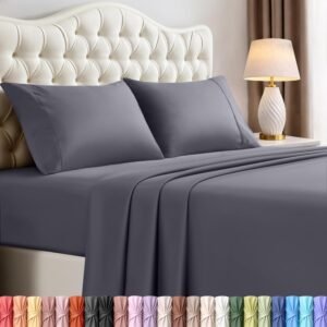 Utopia Bedding Queen Bed Sheets Set – 4 Piece Cooling Microfiber Sheet Set (Grey)