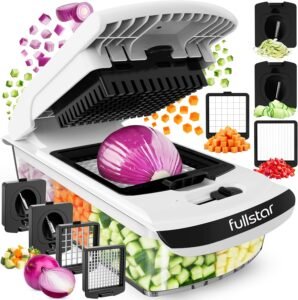 Fullstar Vegetable Chopper & Cutter – 4-in-1 Slicer Dicer Spiralizer with Container (White)