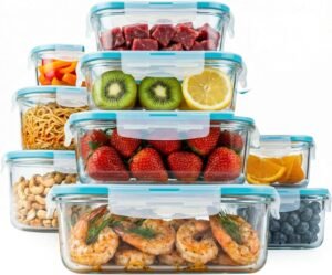 KICHLY 9 Pack Glass Food Storage Containers with Airtight Leakproof Lids