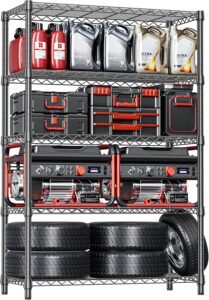 IZEUK 5-Tier Heavy Duty Metal Storage Shelves with Adjustable Leveling Feet (17.7″ x 48″ x 73″)
