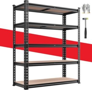 Bepatio 5-Tier Heavy Duty Garage Storage Shelving Unit (72.03″ H x 35.45″ W x 11.82″ D, Black)