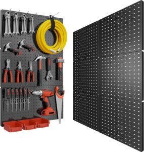 FZK Metal Pegboard Wall Organizer Kit (6-Piece, 12″ x 12″ Panels, Black)