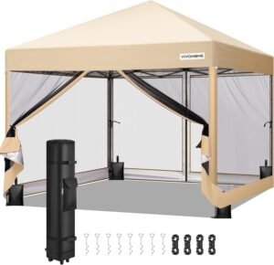 VIVOHOME 10x10ft Easy Pop-Up Canopy Outdoor Screen Tent with Mosquito Netting and Roller Bag