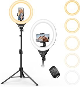 UBeesize 10″ Selfie Ring Light with 62″ Extendable Tripod Stand and Phone Holder