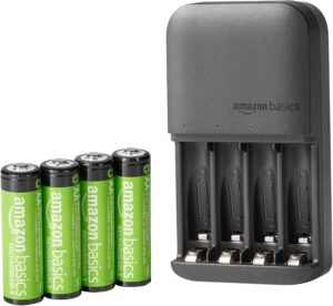 Amazon Basics Rechargeable AA Batteries NiMH (x4) with 4 Bay Battery Charger, Type A (American) Plug