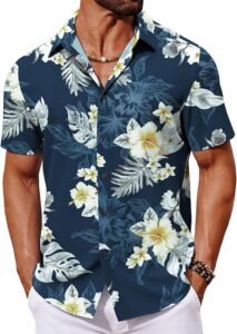 COOFANDY Mens Hawaiian Shirt Short Sleeve Button Down Shirts Tropical Floral Summer Beach Shirts