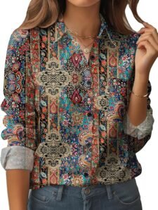 Zeagoo Womens Button Down Shirt Long Sleeve Blouse Business Work Tops Dressy Casual Floral Printed Outfits with Pocket