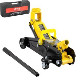 VEVOR Low Profile Floor Jack 1.5 Ton (3300 lbs), Heavy Duty Iron Hydraulic Racing Floor Jack, Hydraulic Car Jack, Single Piston Quick Lift Pump, 4.7″-12.1″ Height Lifting Range (Yellow)