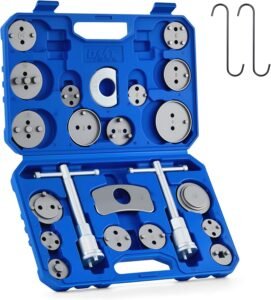 Orion Motor Tech 24pc Brake Caliper Compression Tool Set, Heavy Duty Brake Piston Compressor and Wind Back Tool Kit for Brake Pad Replacement, Universal Disc Brake Caliper Set with Blue Case