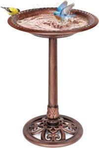 VIVOHOME Bird Bath for Outside, Polyresin Pedestal Bird Baths for Outdoor, Garden, 28 Inch Height Weather-Resistant Birdbaths with 20″ Bowl, Antique Bronze