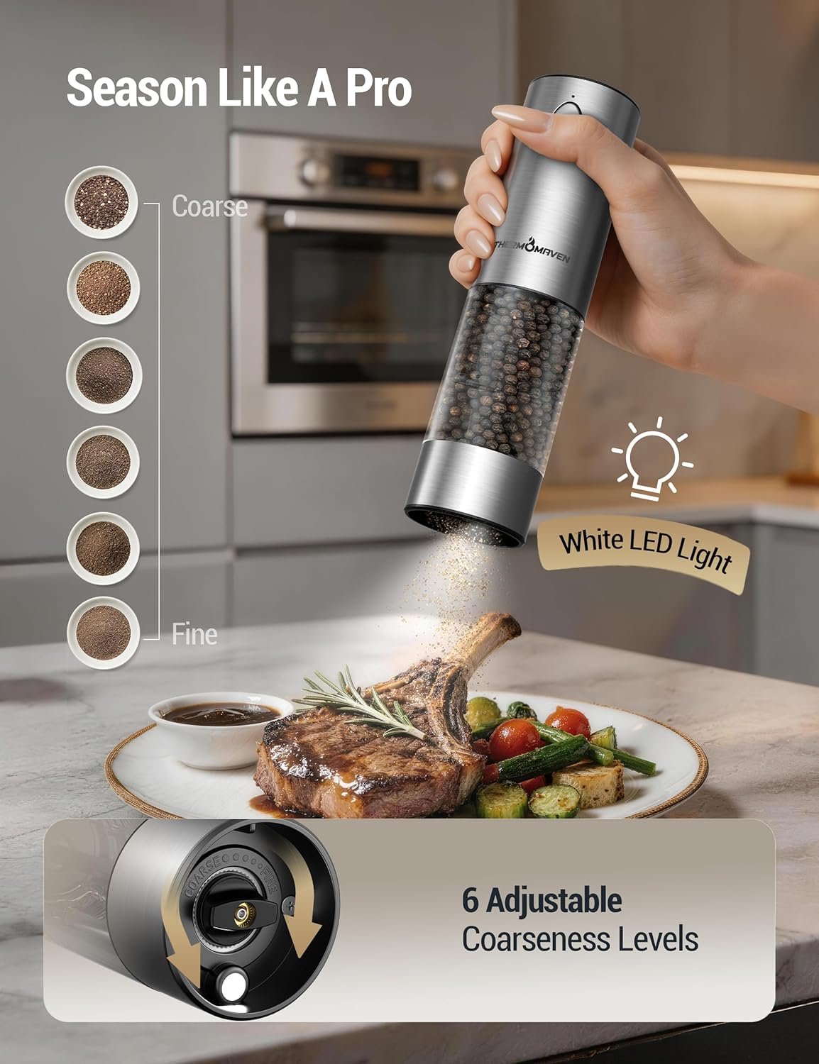 ThermoMaven Electric Salt & Pepper Grinder Set