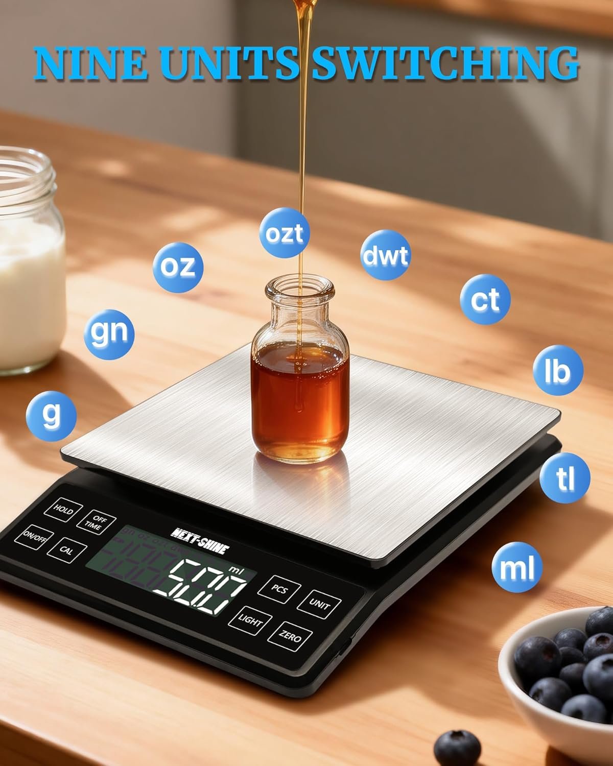 NEXT-SHINE Rechargeable Digital Kitchen Scale (Large Stainless Steel Platform)