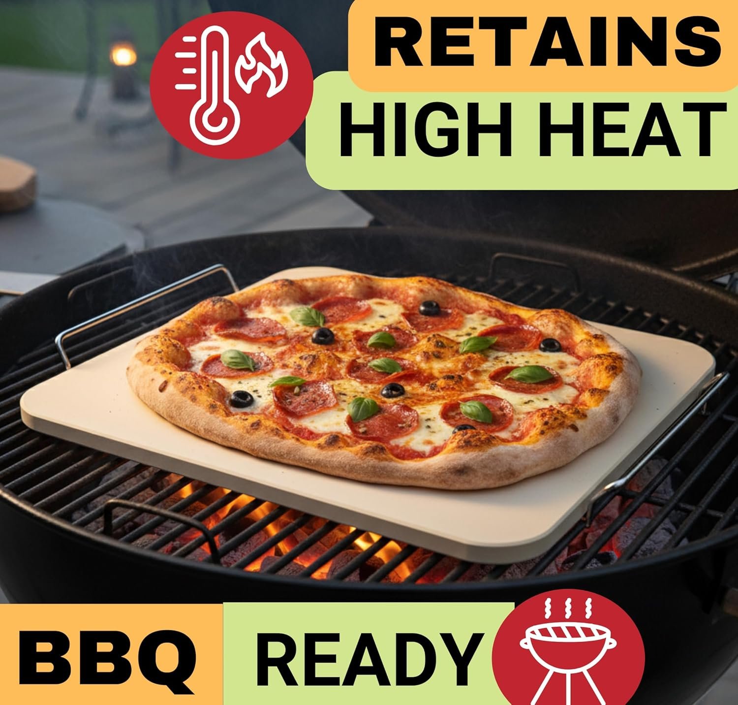 5-Piece Pizza Stone Set with Handles, Wood Peel, Cutter, and Dough Tool (15-Inch)
