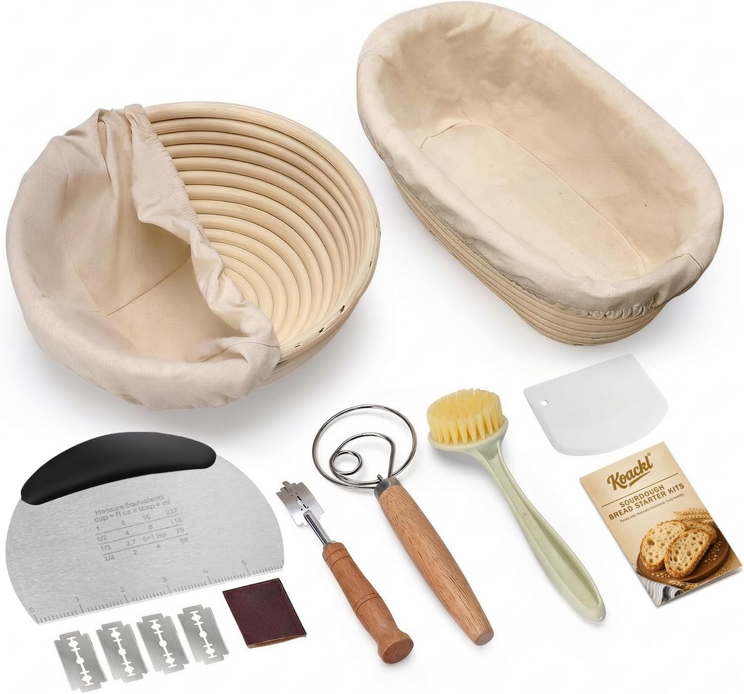 KOACKL Sourdough Bread Starter Kit with Round and Oval Banneton Proofing Baskets