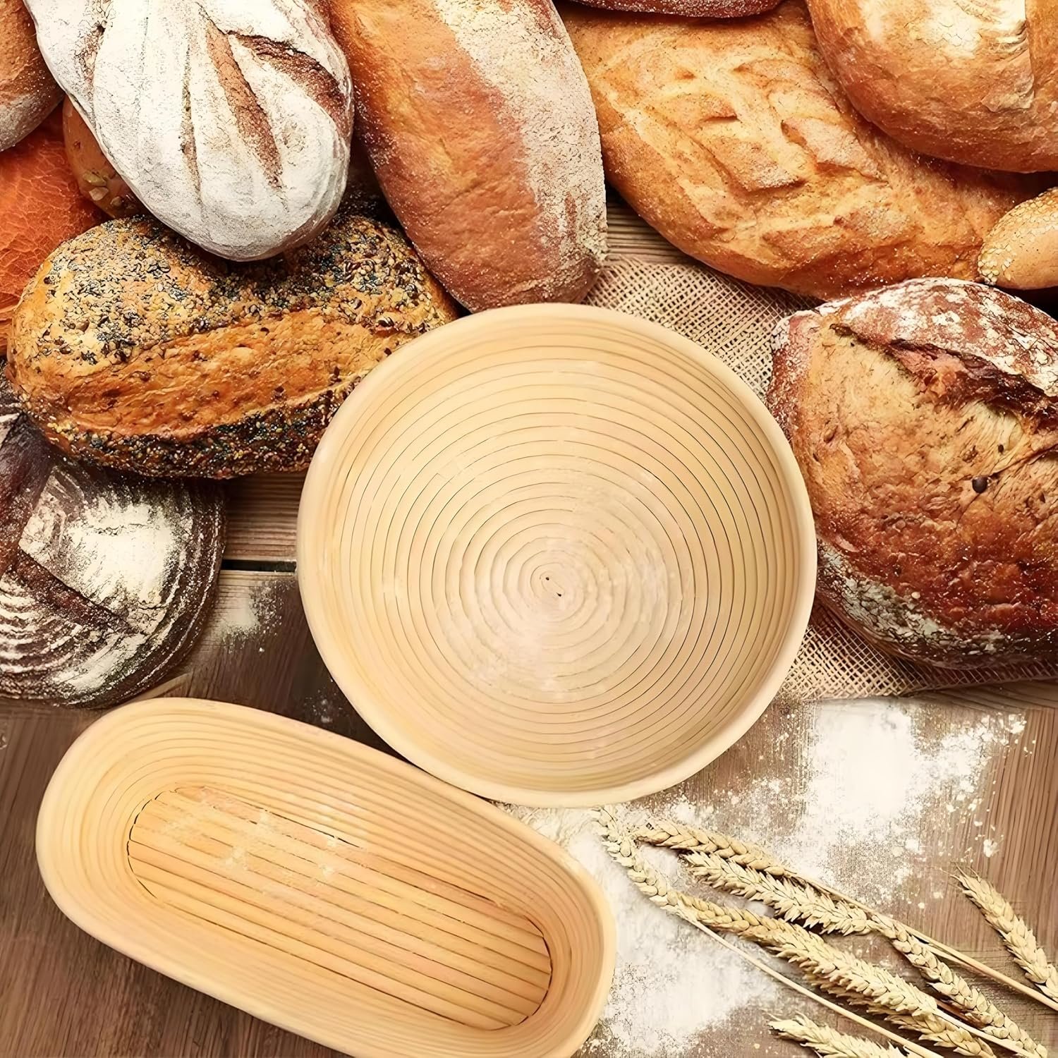 KOACKL Sourdough Bread Starter Kit with Round and Oval Banneton Proofing Baskets