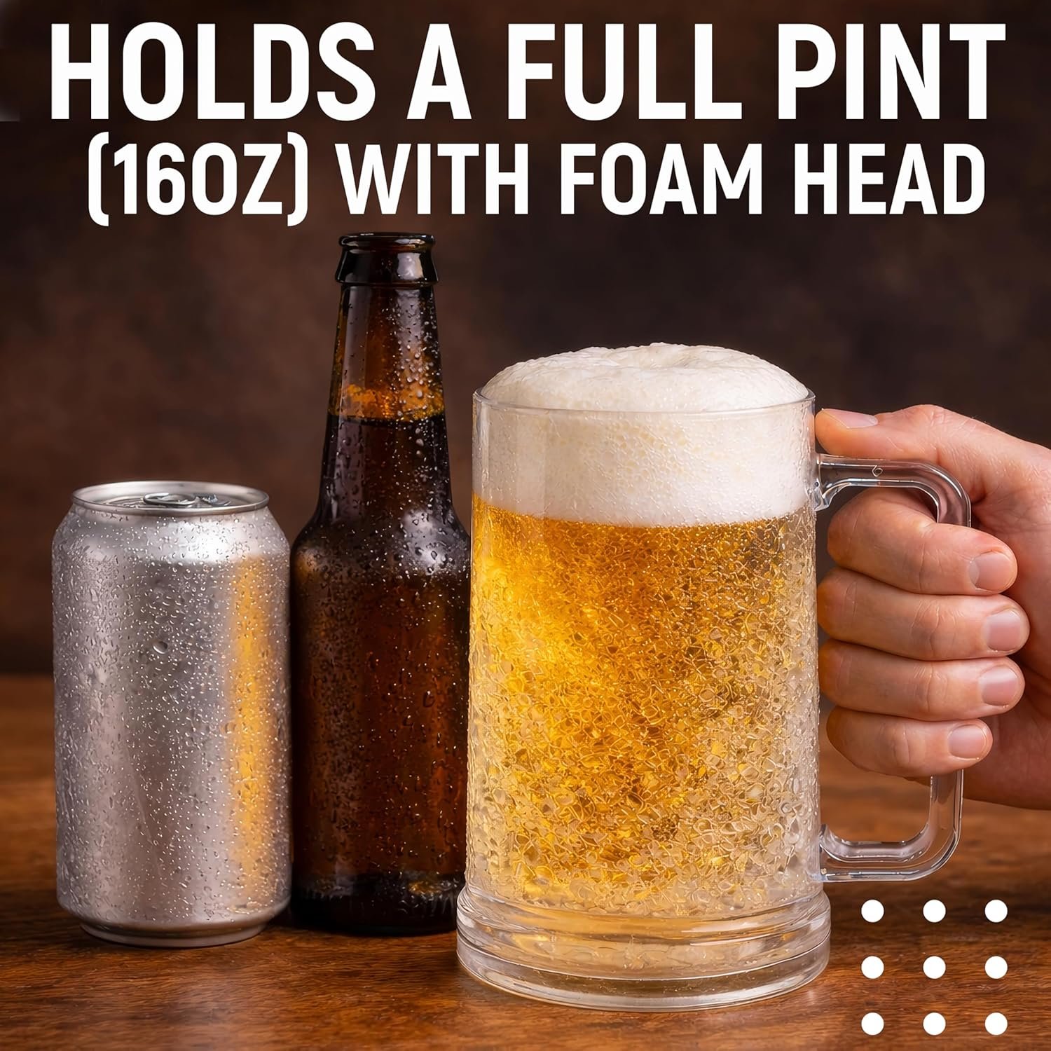 Granatan Clear Double Walled Gel Freezer Beer Mugs with Handles (16 oz, Set of 4)