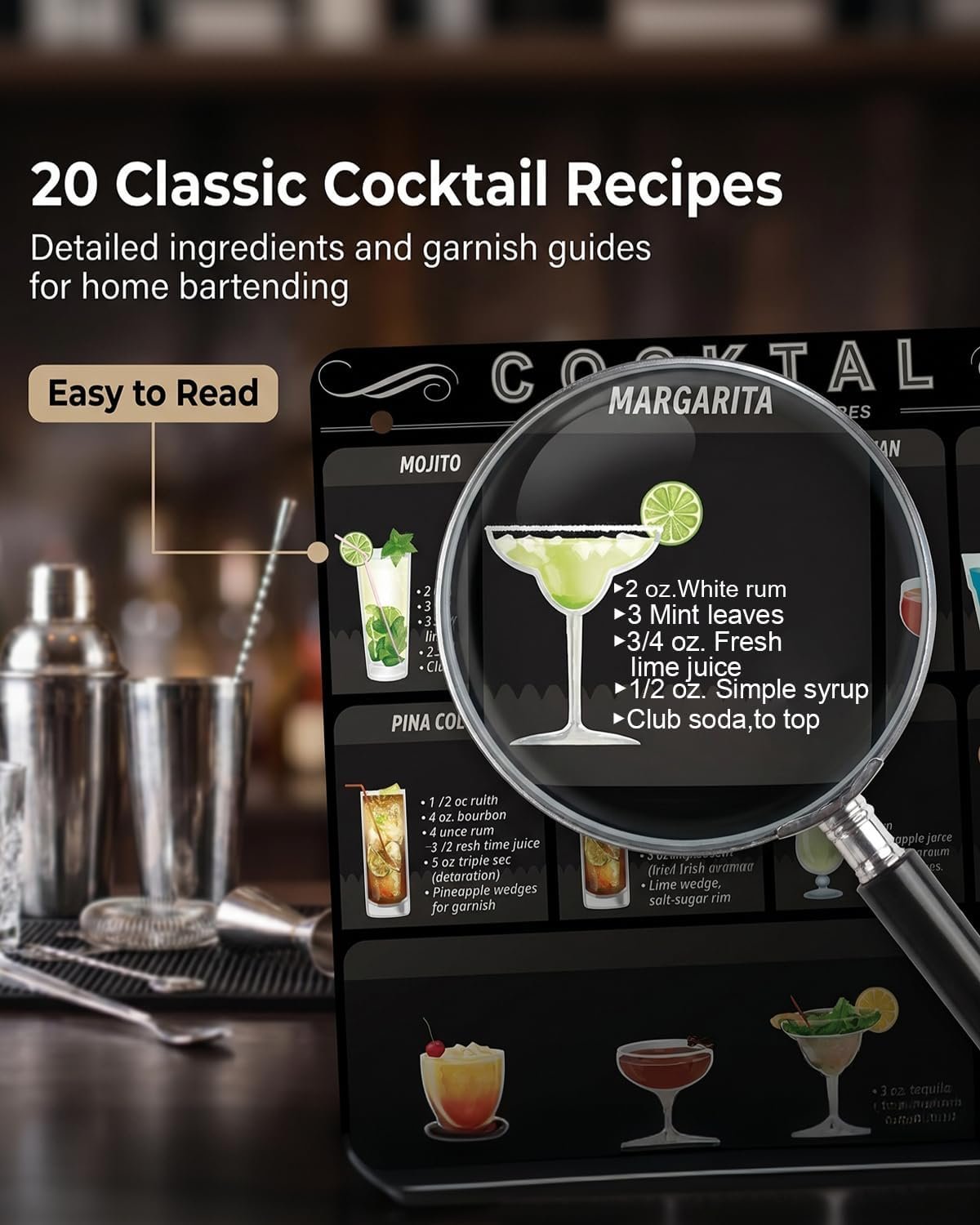 Cocktail Menu Retro Vintage Bar Metal Tin Sign Wall Art (12×8 Inches)