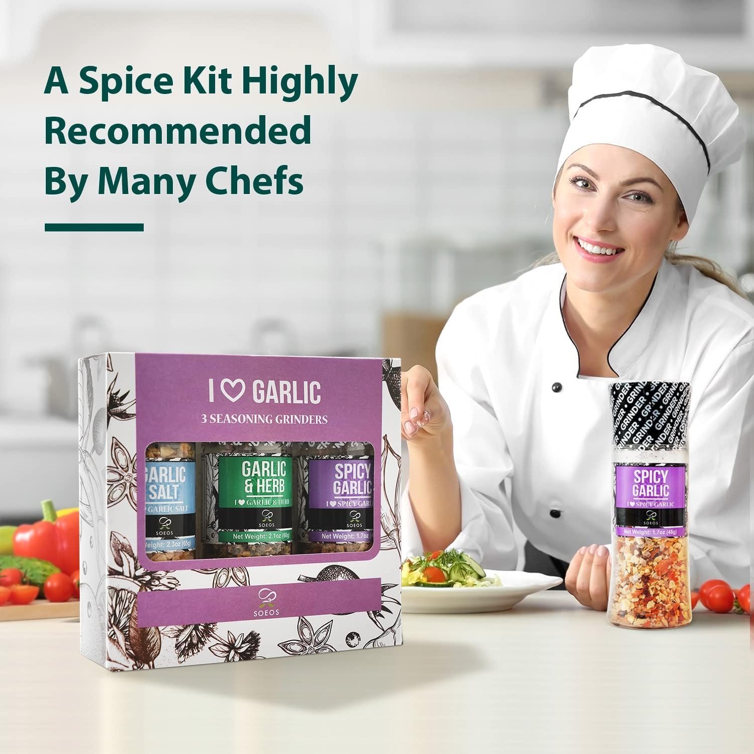 Soeos Spice Grinder Set of 9 BBQ Seasoning Set with Adjustable Pepper Mills