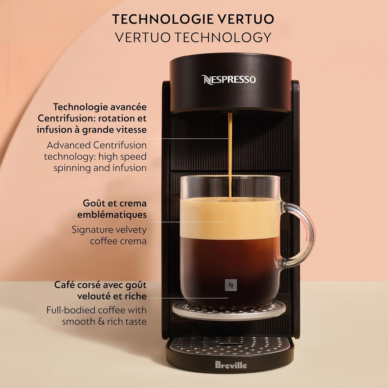 Nespresso Vertuo Up Coffee & Espresso Pod Machine by Breville with Aeroccino Milk Frother (Black)