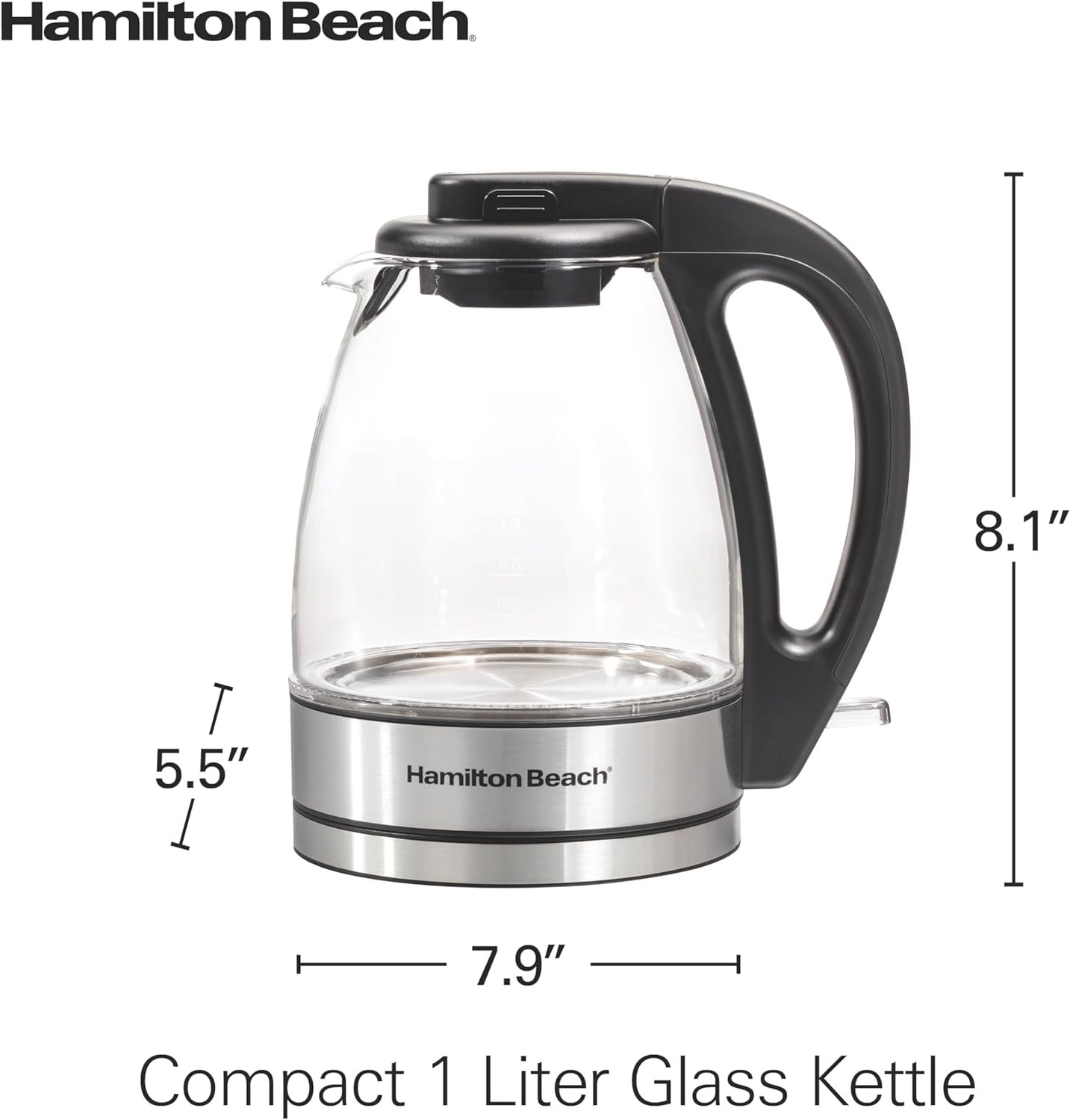Hamilton Beach Compact 1 Liter Glass Electric Kettle with Soft Blue Illumination (40930C)