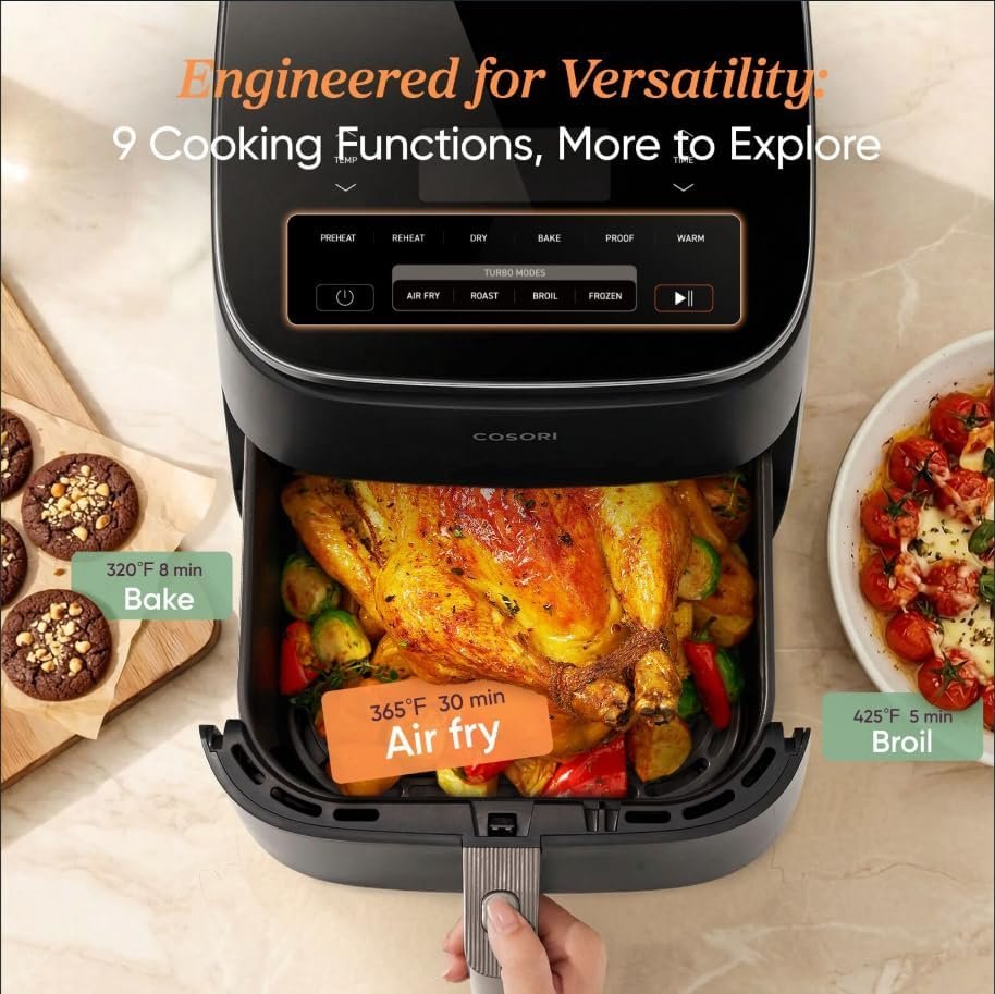 Cosori Air Fryer 6QT 9-in-1 TurboBlaze, 90°F–450°F Precise Heating (Dark Gray)