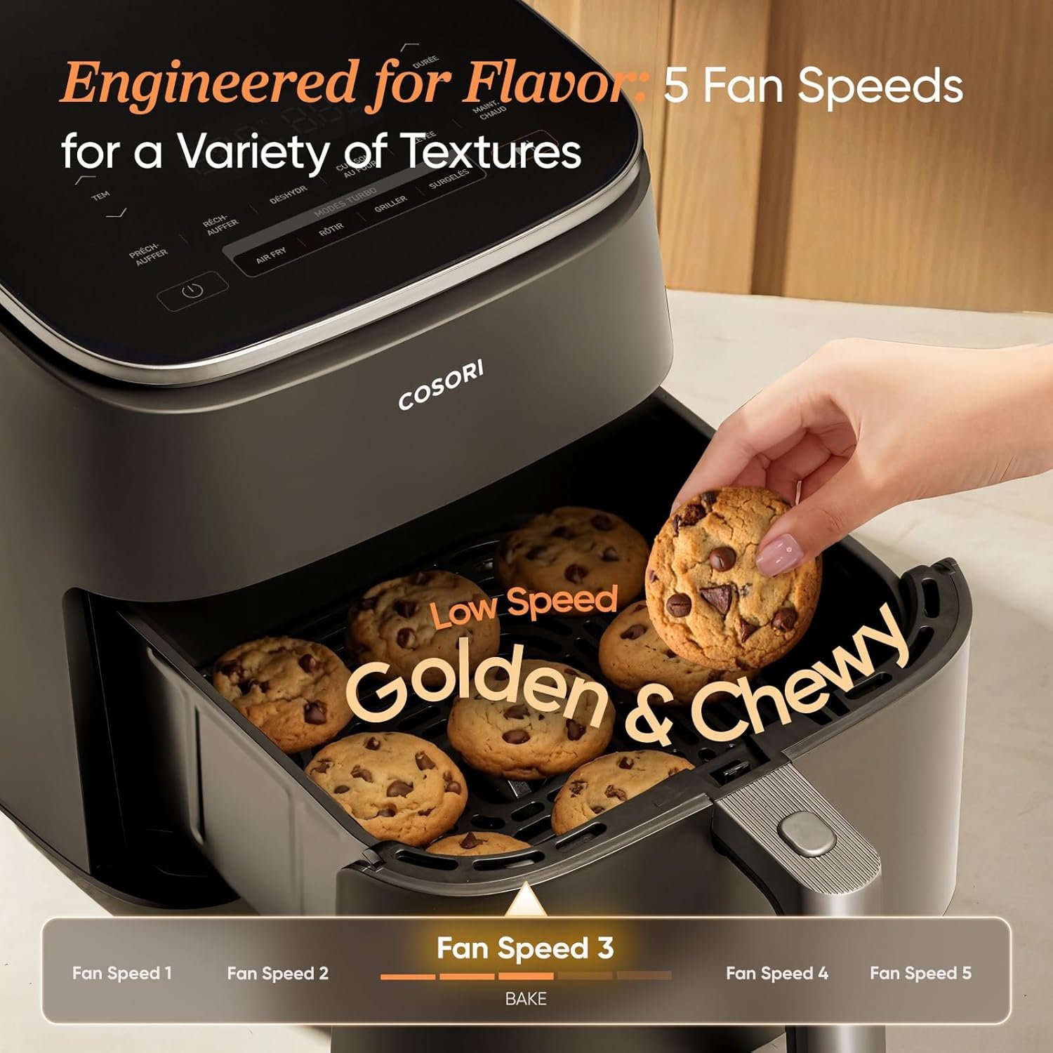 Cosori Air Fryer 6QT 9-in-1 TurboBlaze, 90°F–450°F Precise Heating (Dark Gray)