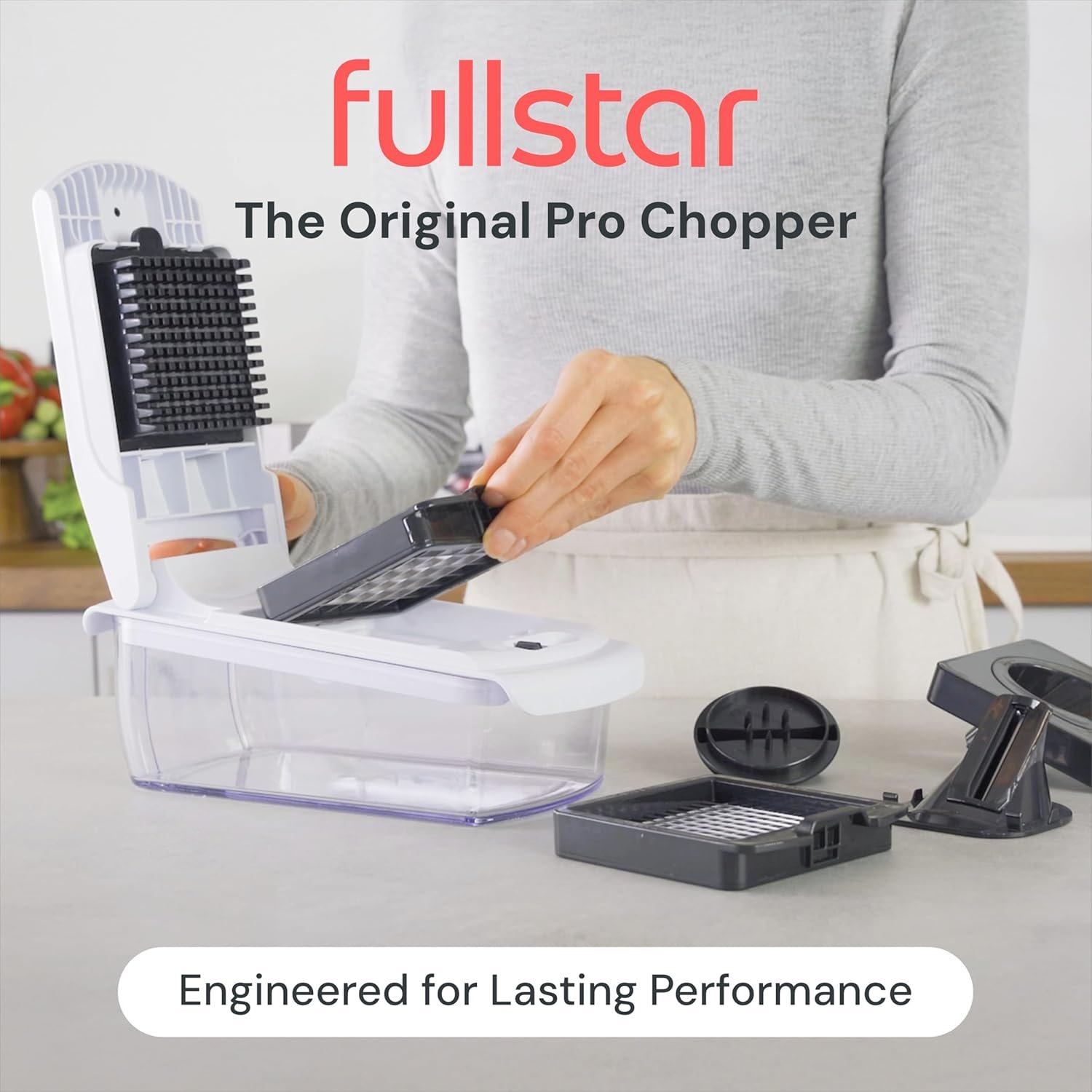 Fullstar Vegetable Chopper & Cutter – 4-in-1 Slicer Dicer Spiralizer with Container (White)