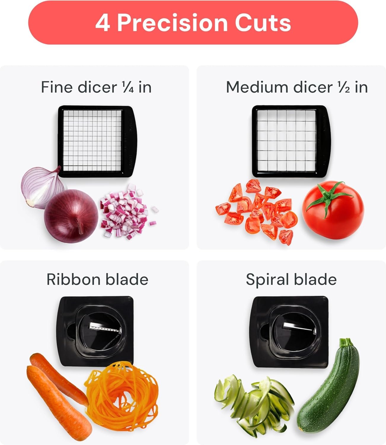 Fullstar Vegetable Chopper & Cutter – 4-in-1 Slicer Dicer Spiralizer with Container (White)