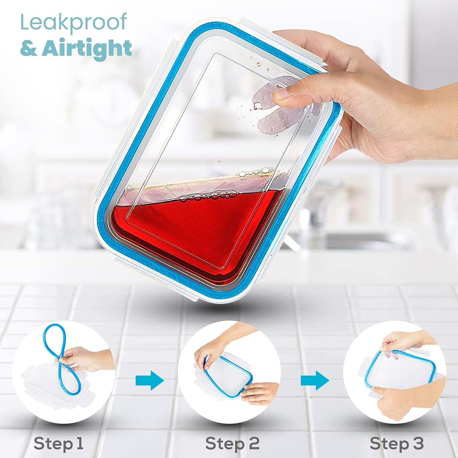 KICHLY 9 Pack Glass Food Storage Containers with Airtight Leakproof Lids