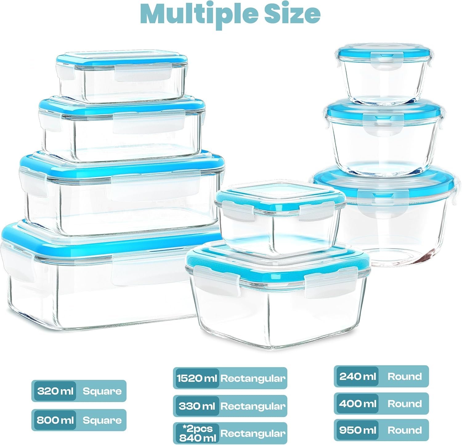 KICHLY 9 Pack Glass Food Storage Containers with Airtight Leakproof Lids