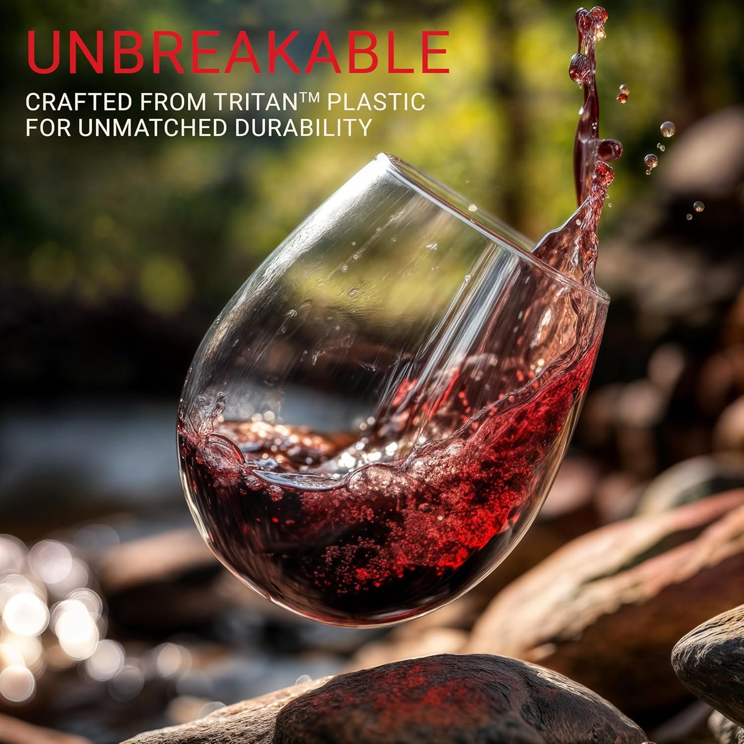 Bravario Unbreakable Stemless Plastic Wine Glasses (16 oz, Set of 4, Shatterproof Tritan)