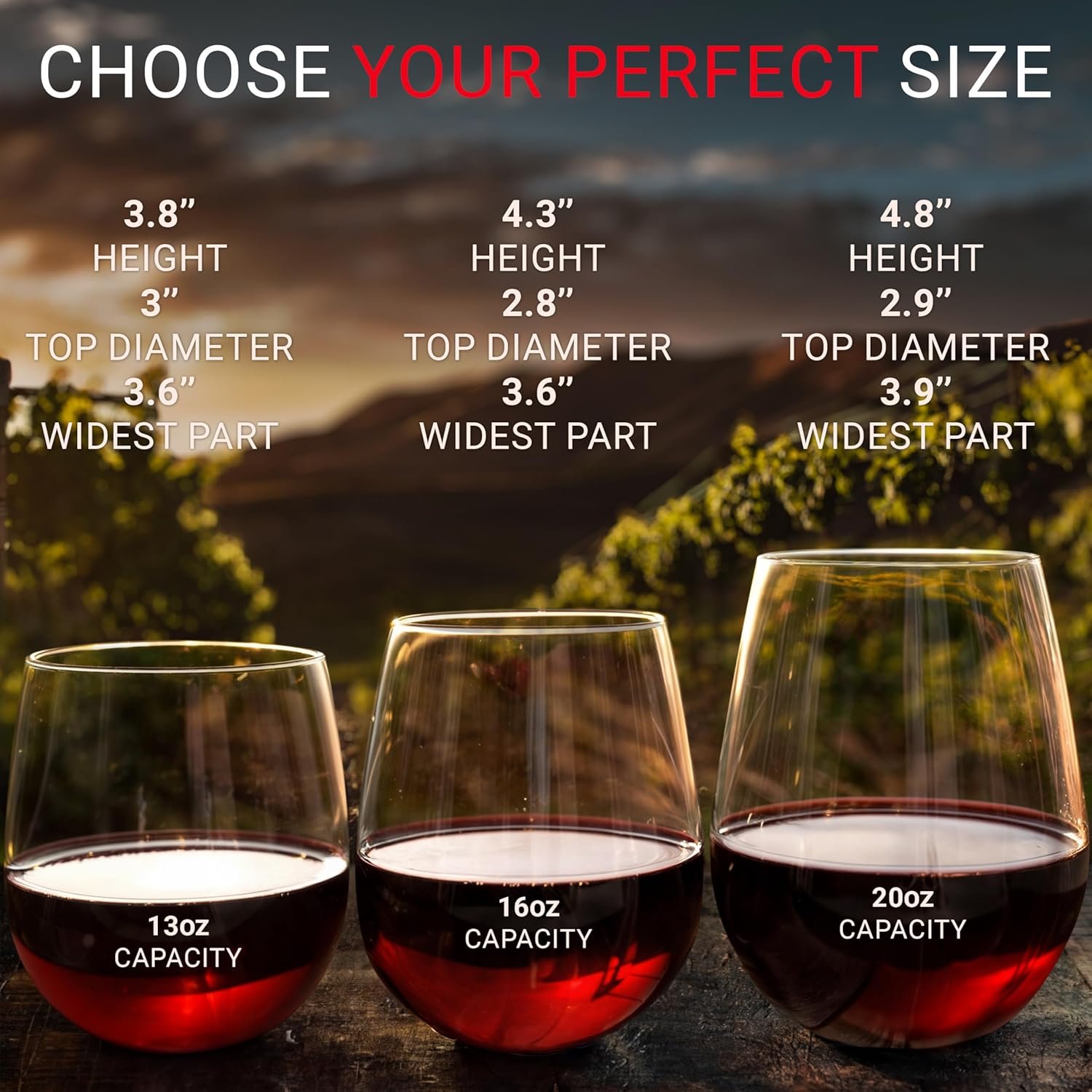 Bravario Unbreakable Stemless Plastic Wine Glasses (16 oz, Set of 4, Shatterproof Tritan)
