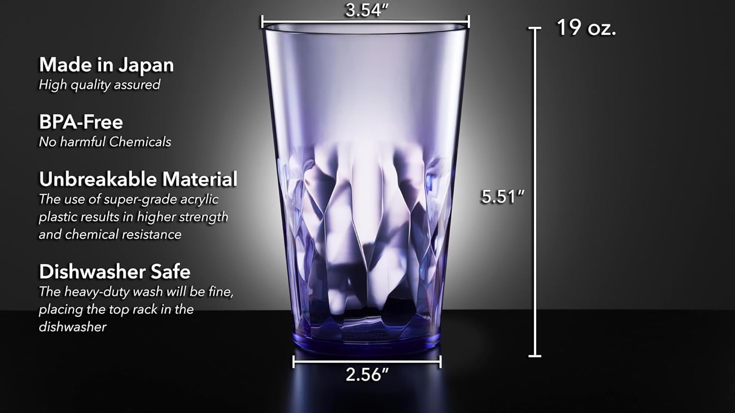 SCANDINOVIA 19 oz Unbreakable Premium Drinking Glasses (Set of 6, Stackable Tritan Tumblers)