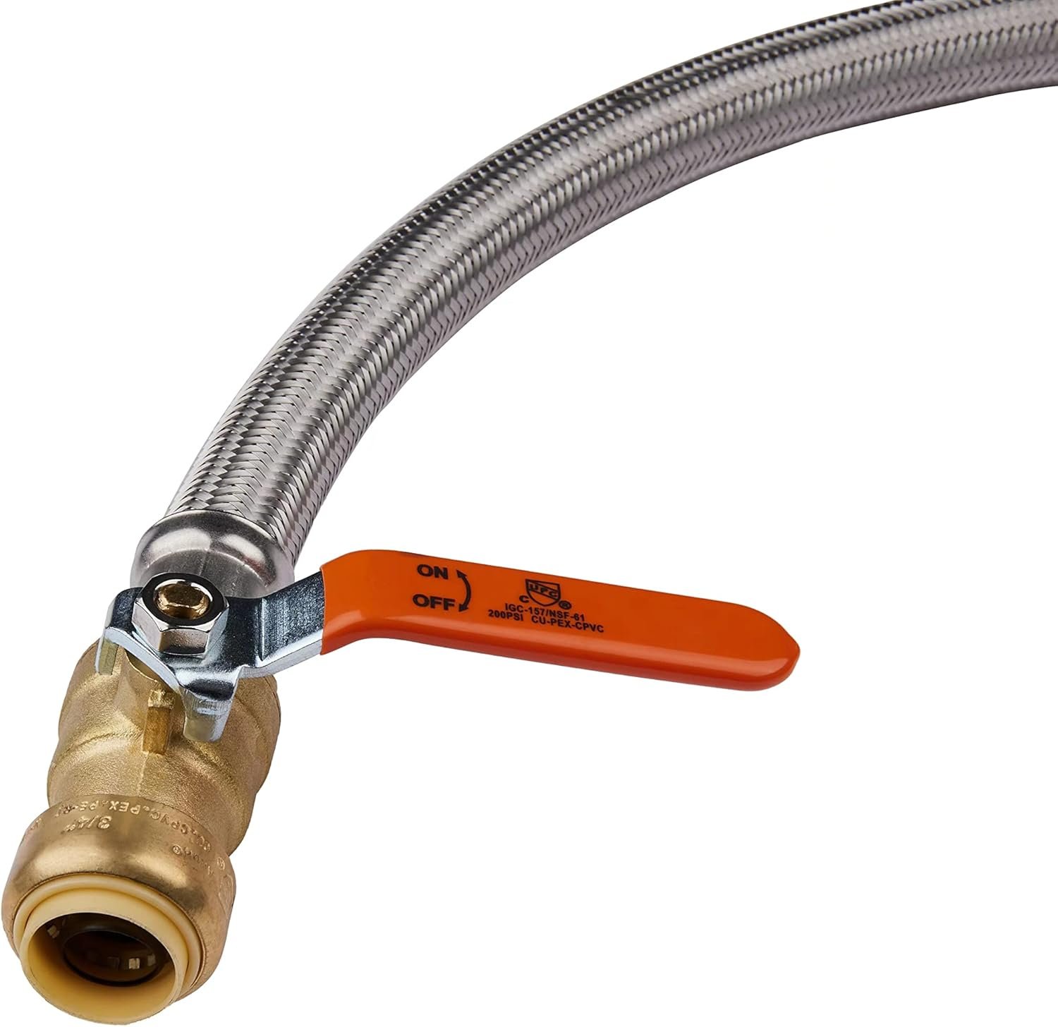 EFIELD 18-Inch Push-fit Valve Flexible Water Heater Connector (1/2″ Push-to-Connect x 3/4″ FIP)