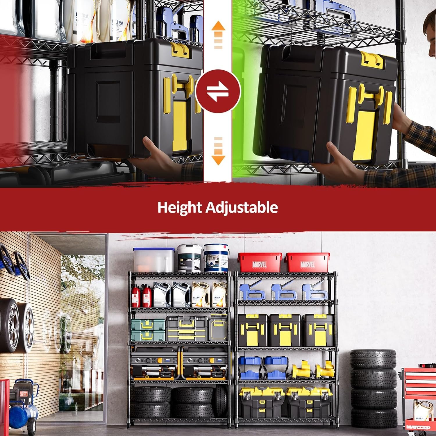 IZEUK 5-Tier Heavy Duty Metal Storage Shelves with Adjustable Leveling Feet (17.7″ x 48″ x 73″)