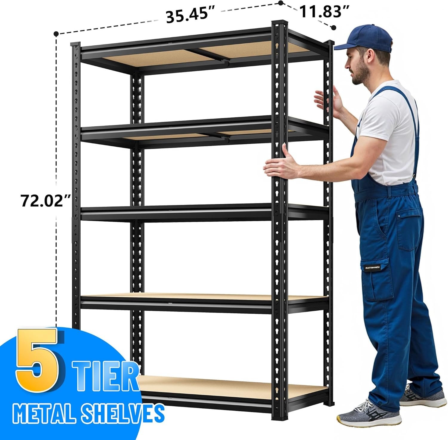 Bepatio 5-Tier Heavy Duty Garage Storage Shelving Unit (72.03″ H x 35.45″ W x 11.82″ D, Black)