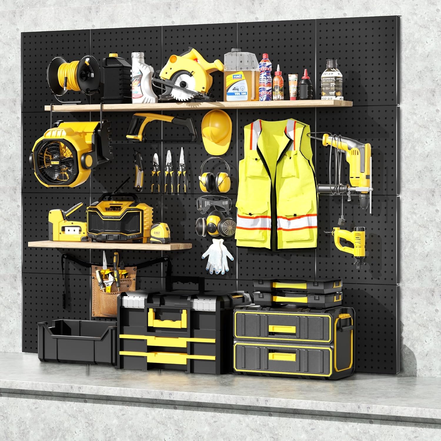 FZK Metal Pegboard Wall Organizer Kit (6-Piece, 12″ x 12″ Panels, Black)