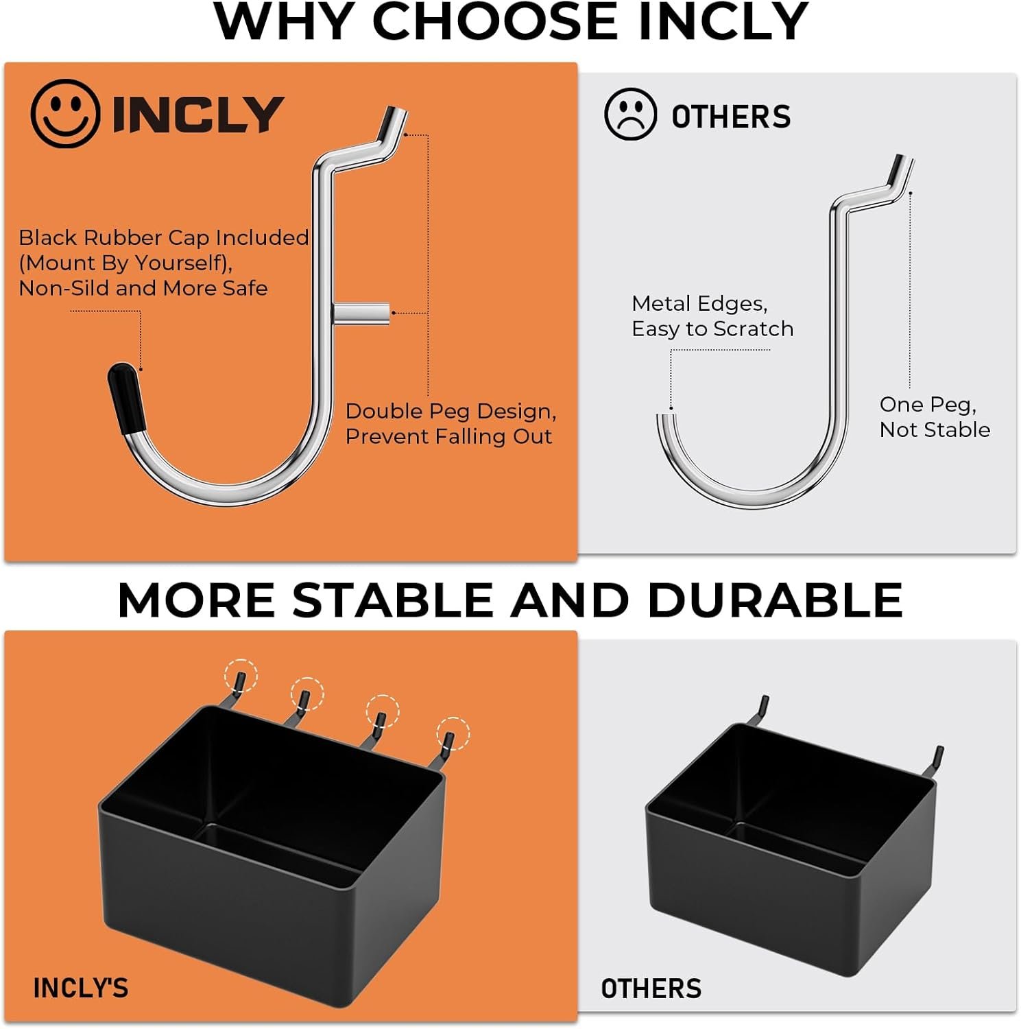 INCLY 206-Piece Pegboard Hooks Assortment and Accessories Organizer Kit with Bins