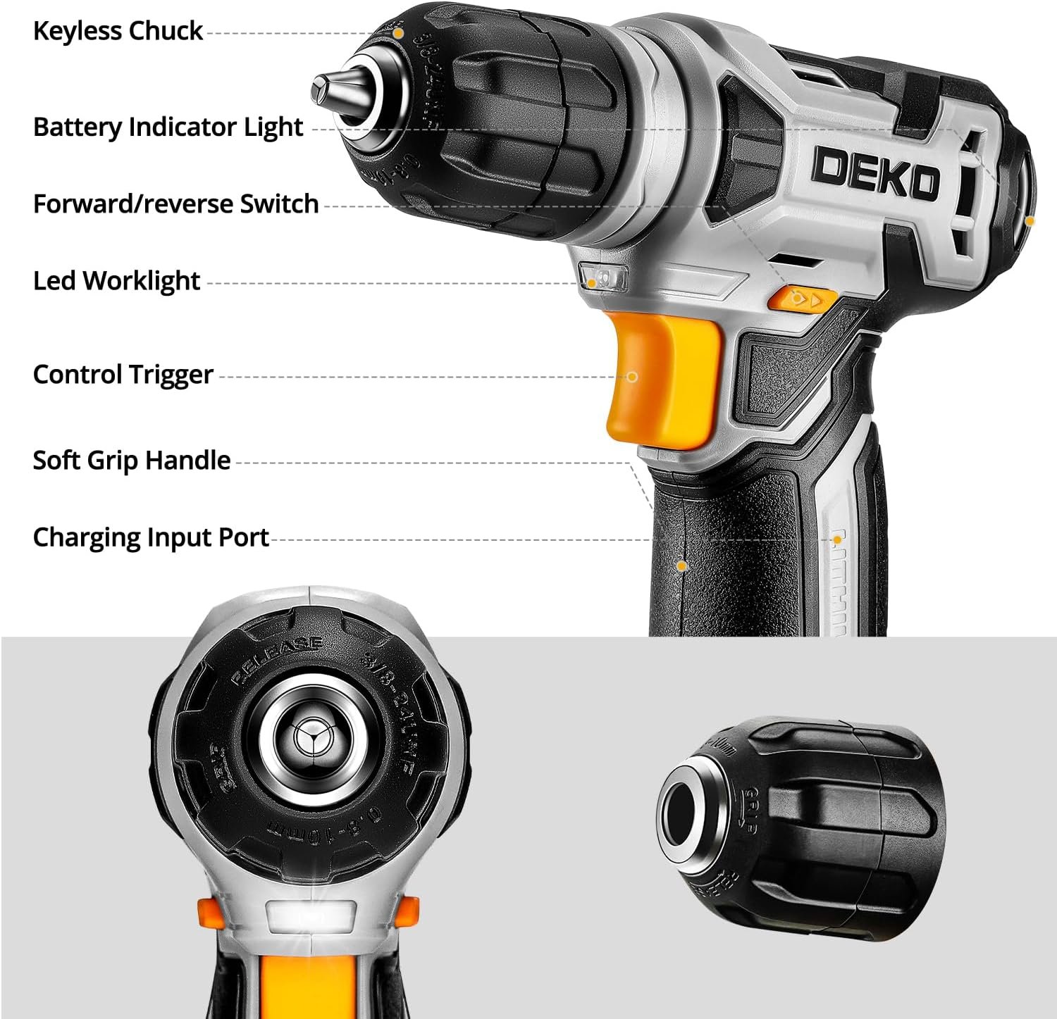 DEKOPRO 126-Piece Power Tool Combo Kit with 8V Cordless Drill and Hand Tools