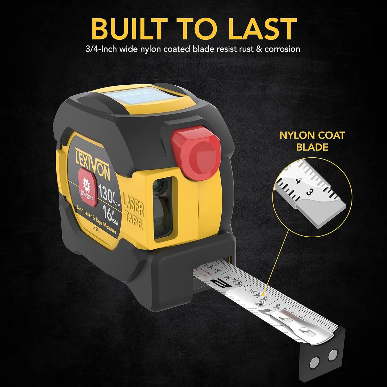 LEXIVON 2-in-1 Digital Laser Tape Measure – 130ft Laser Meter with 16ft AutoLock Tape (LX-201)