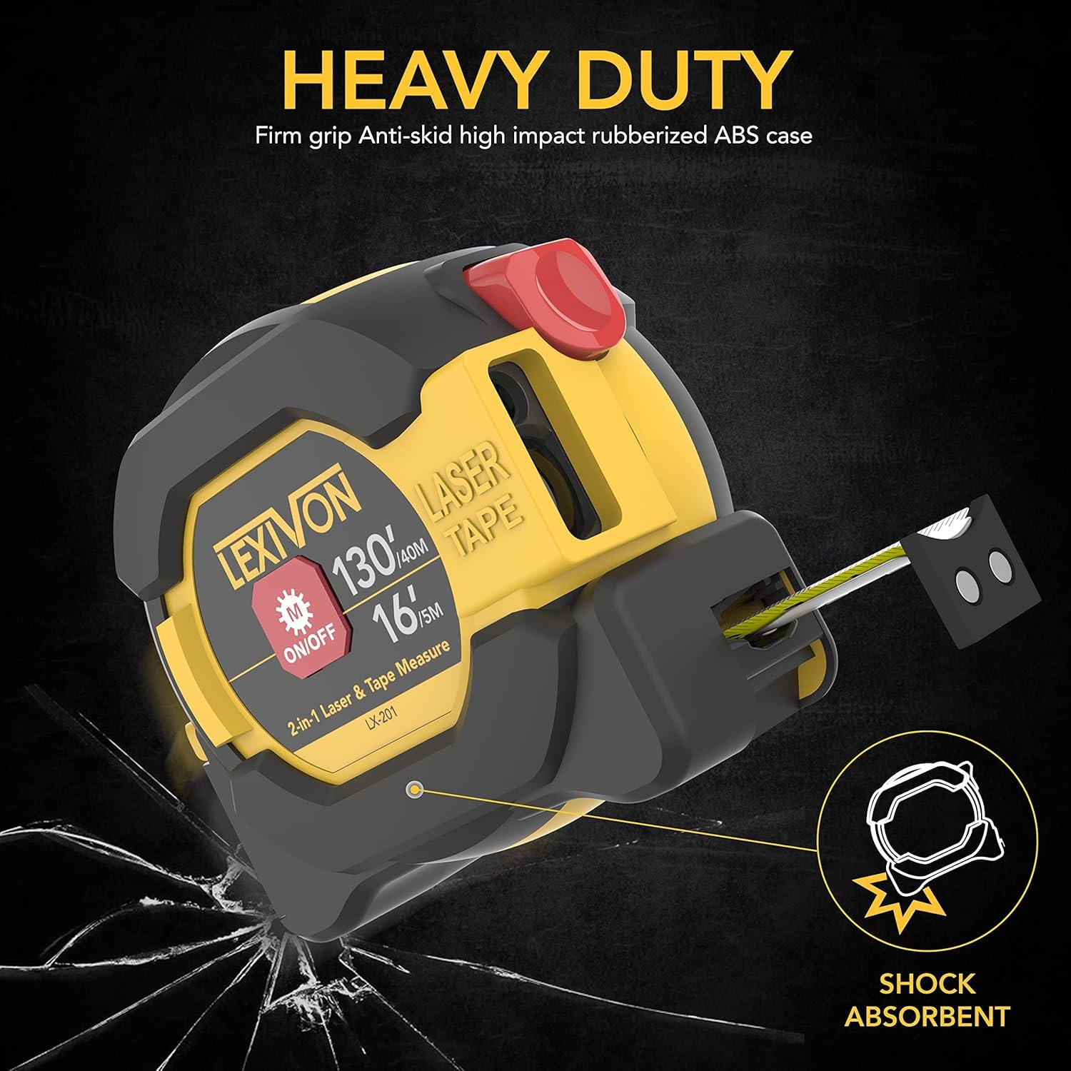 LEXIVON 2-in-1 Digital Laser Tape Measure – 130ft Laser Meter with 16ft AutoLock Tape (LX-201)