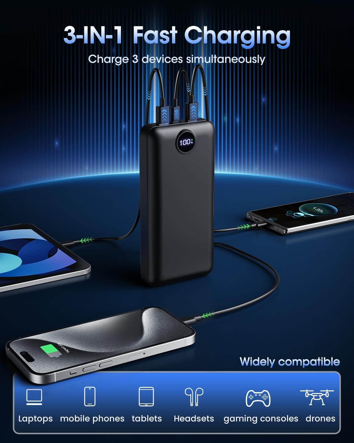 INIU Laptop Power Bank, 50000mAh Portable Capacity External Battery Pack with Fast Charging Cables