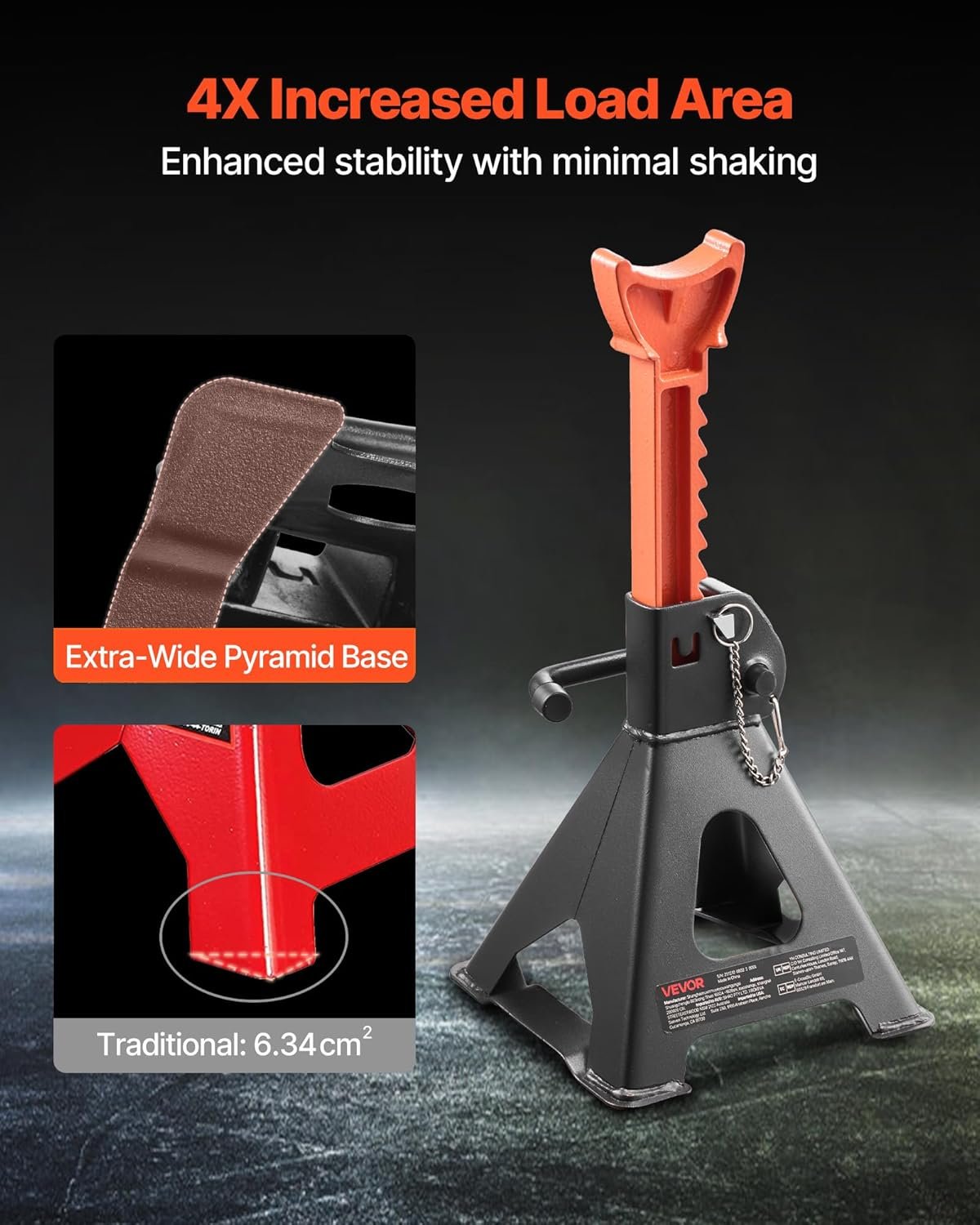 VEVOR Jack Stands, 3 Ton (6,600 lbs) Capacity, 10.8-16.3 in Adjustable Height, Heavy Duty Steel Jack Auto Stands with Double Locking, for Lifting SUV, Pickup, Car, UTV/ATV, 1 Pair, Black and Orange