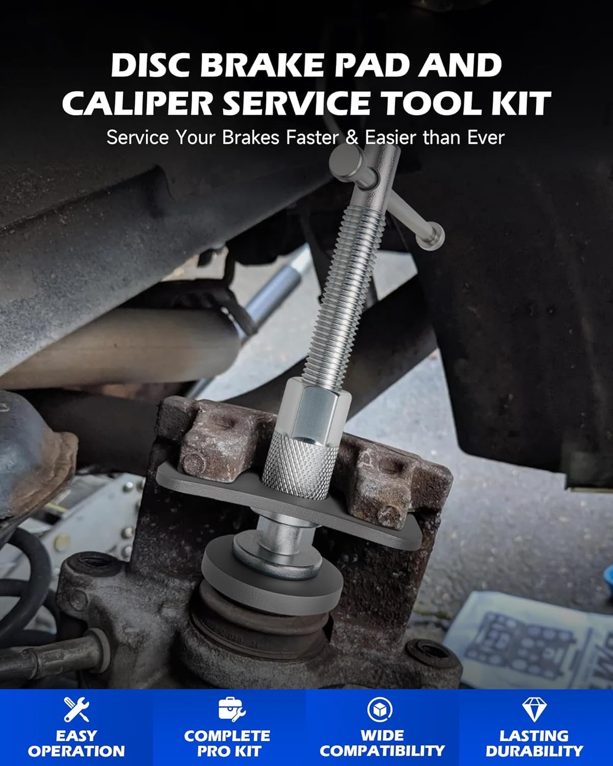 Orion Motor Tech 24pc Brake Caliper Compression Tool Set, Heavy Duty Brake Piston Compressor and Wind Back Tool Kit for Brake Pad Replacement, Universal Disc Brake Caliper Set with Blue Case