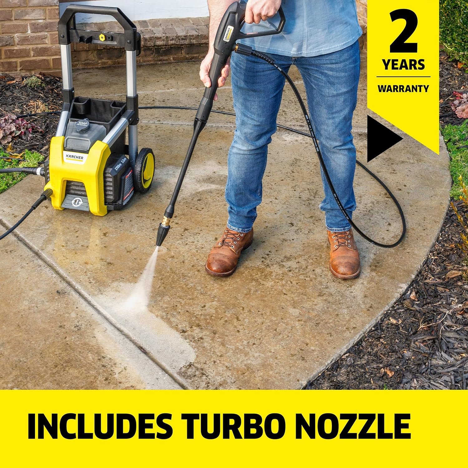 Kärcher K1700 Max 2125 PSI Electric Pressure Washer with 3 Spray Nozzles – Great for Cleaning Cars, Siding, Driveways, Fencing and More – 1.2 GPM